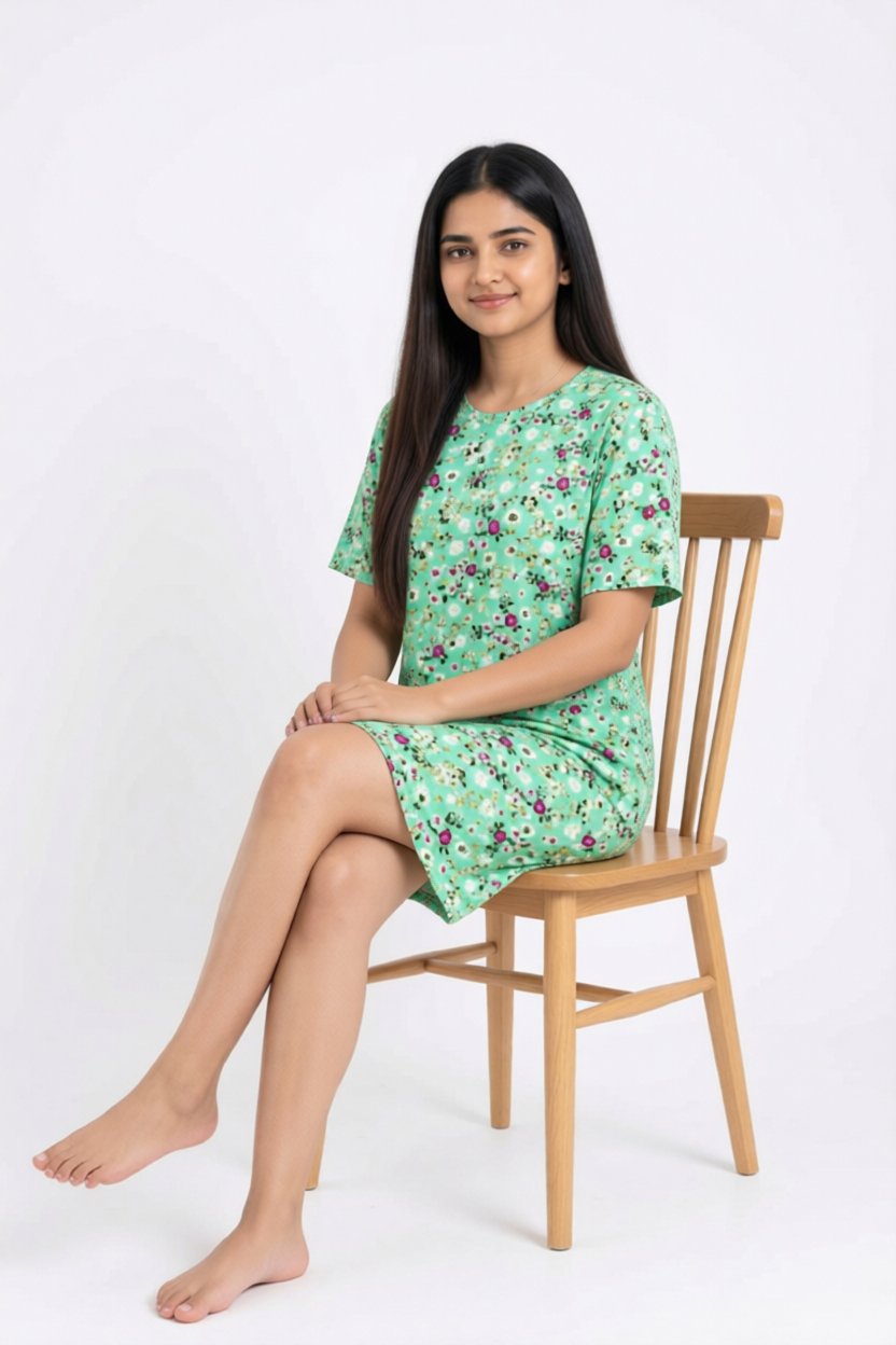 Green Floral Night Kit — T-shirt and shorts set on clean background